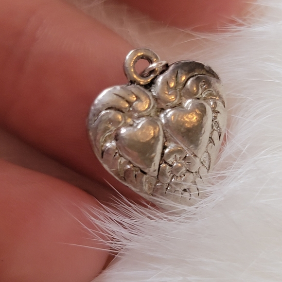 40s Vintage Silver Plated Puff Heart Charm For Charm Bracelet - Picture 2 of 4